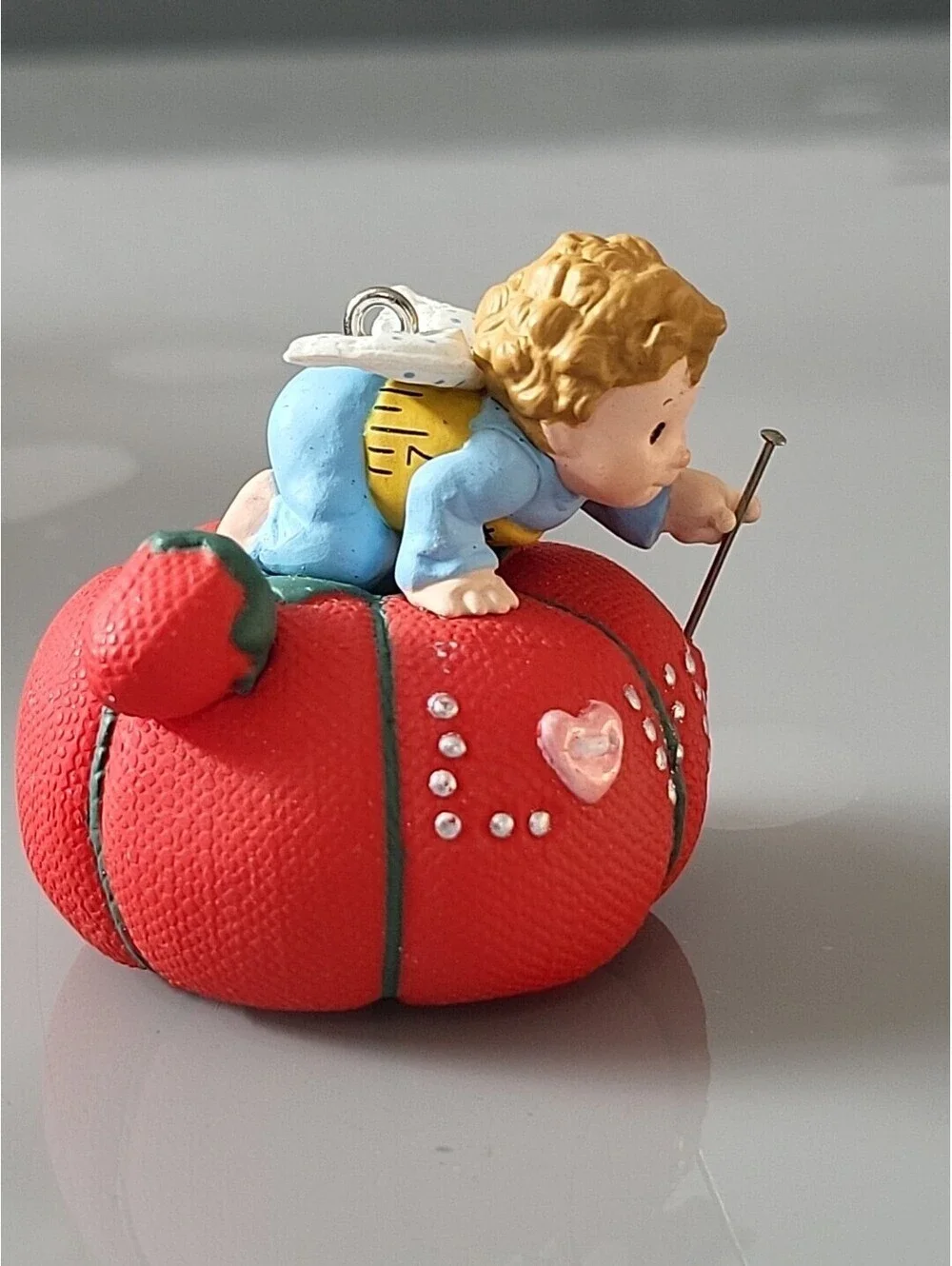 Vtg Hallmark Christmas Ornament 1997 Angel Baby Sewing W Pin Cushion EUC